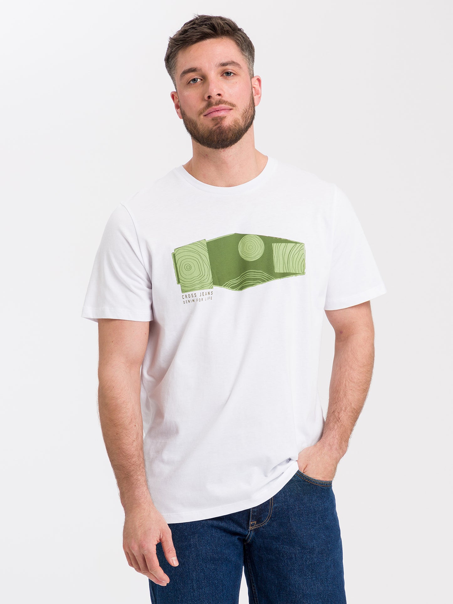 Herren Regular CROSS JEANS Logo T-Shirt weiß