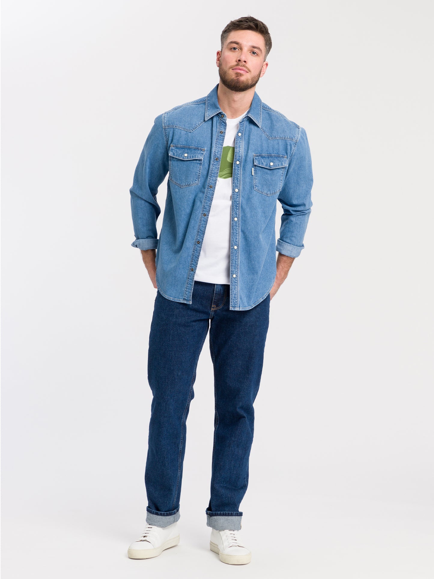Herren Regular CROSS JEANS Logo T-Shirt weiß