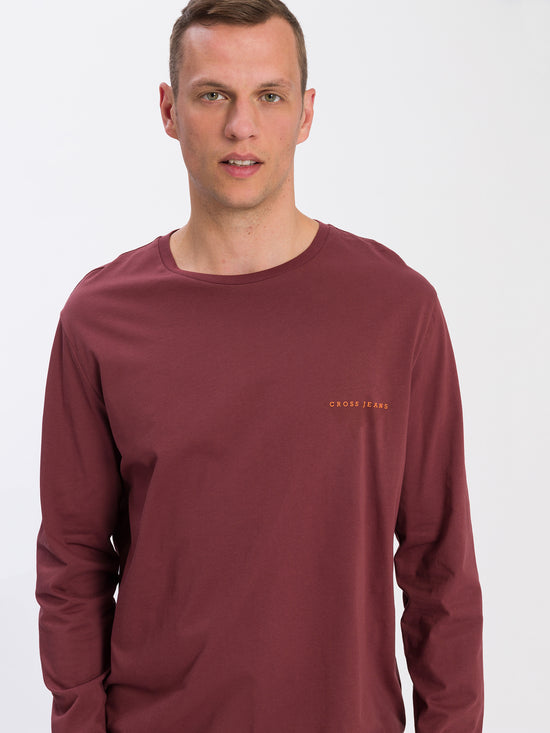 Herren Regular Langarmshirt mit Logo Print braun