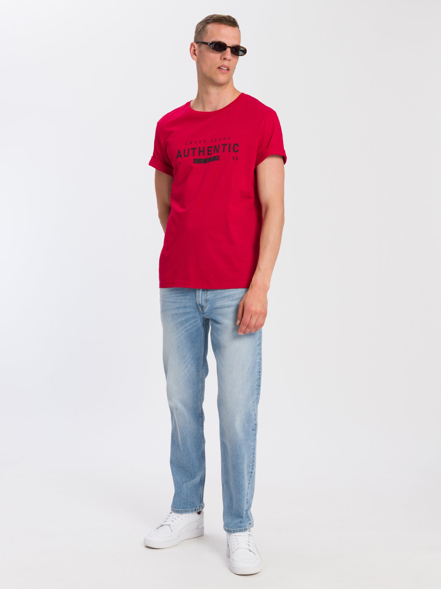 Herren Regular T-Shirt mit Logo Print rot