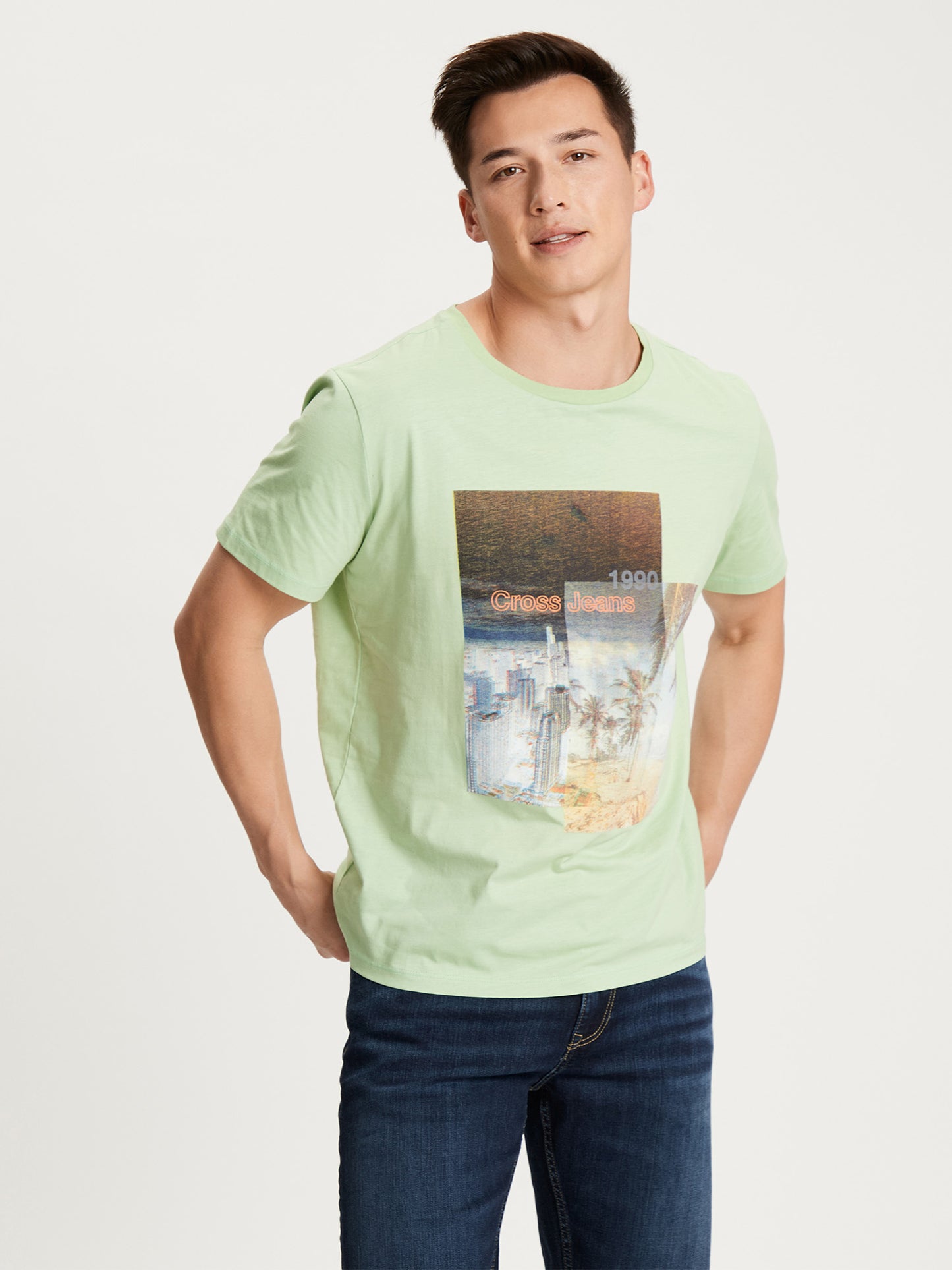 Herren Regular T-Shirt Print mintgrün