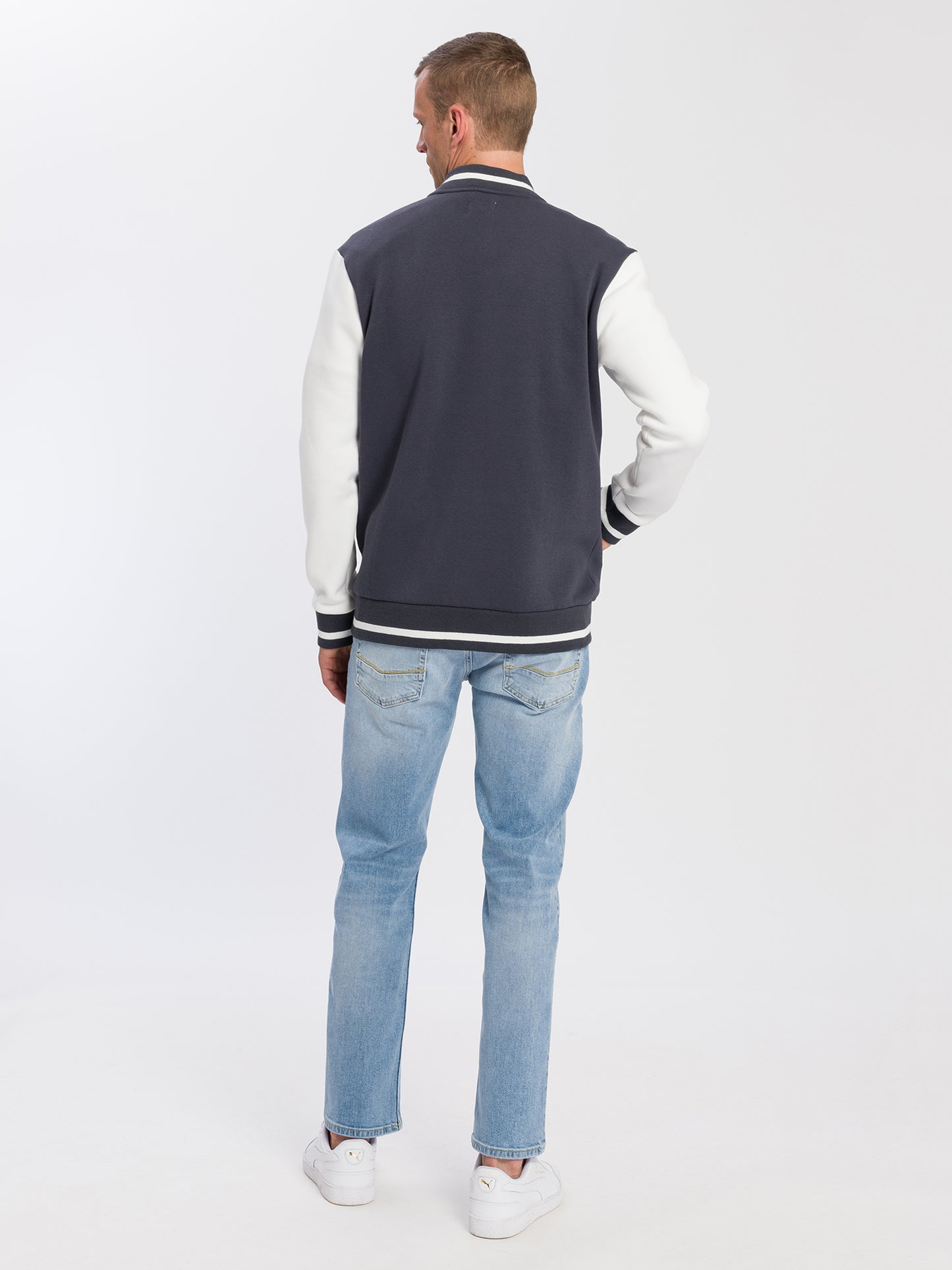 Men's regular sweatshirt jacket with Cross Jeans logo print gray