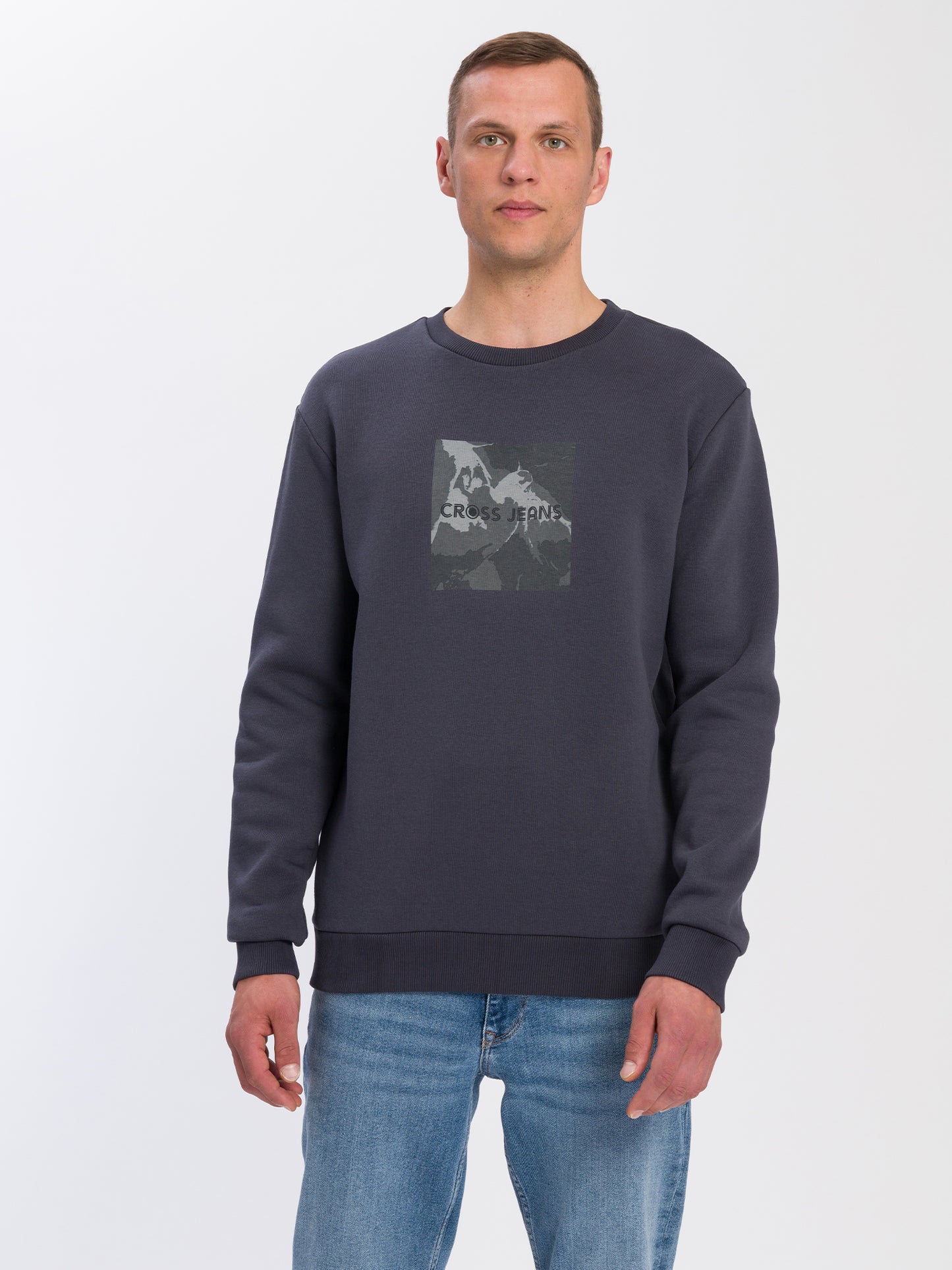 Herren Regular Sweatshirt mit Print dunkelgrau