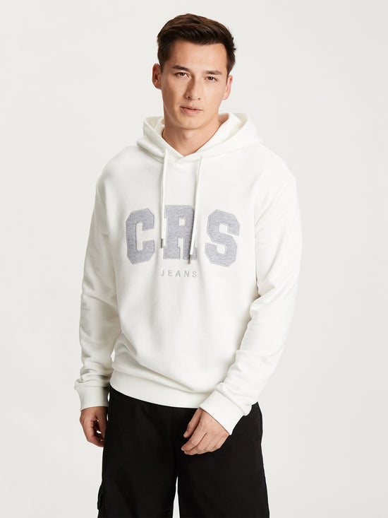 Men's regular hoodie with label logo ecru