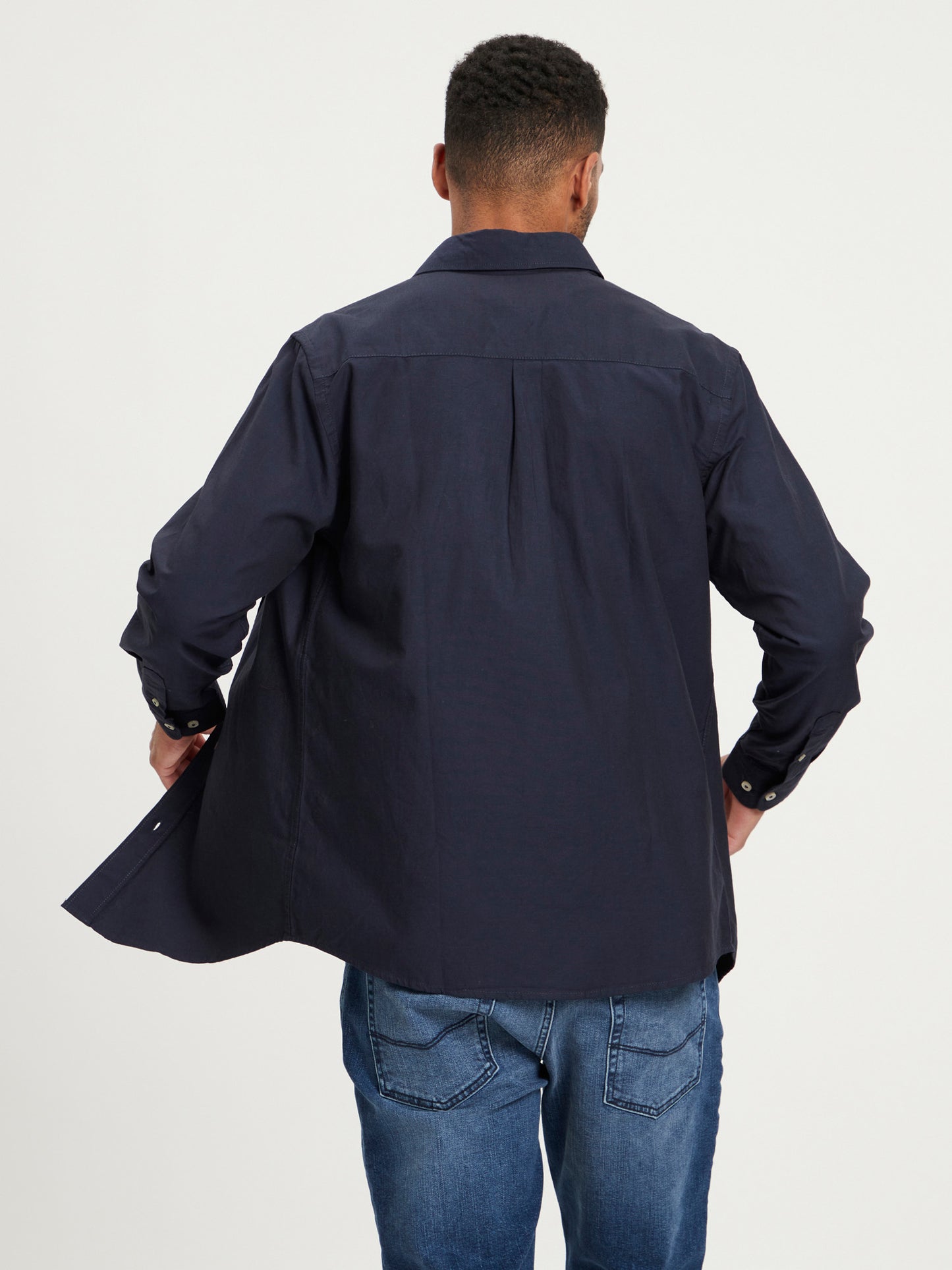 Men's regular long-sleeved shirt navy blue