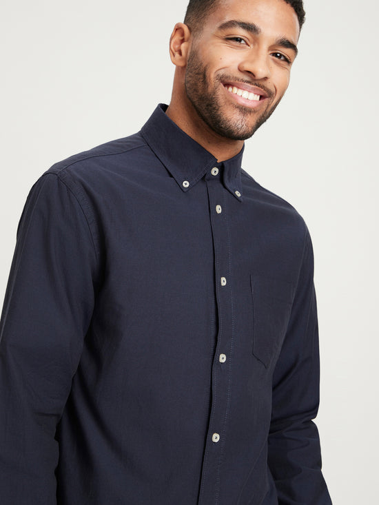 Men's regular long-sleeved shirt navy blue