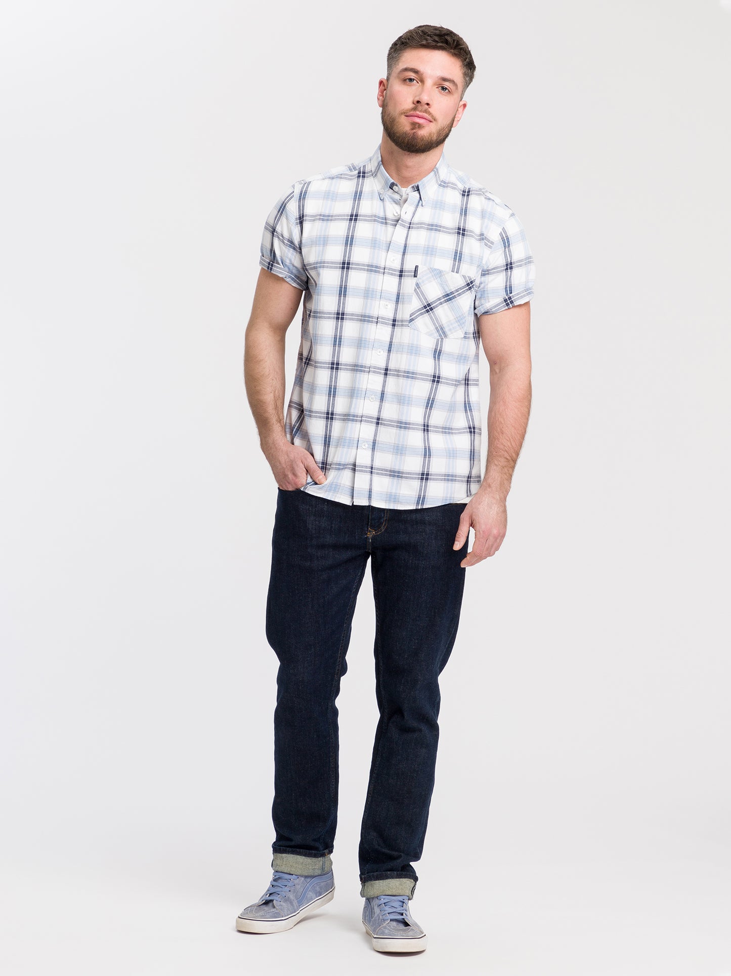 Herren Regular Hemd kariert in hellblau
