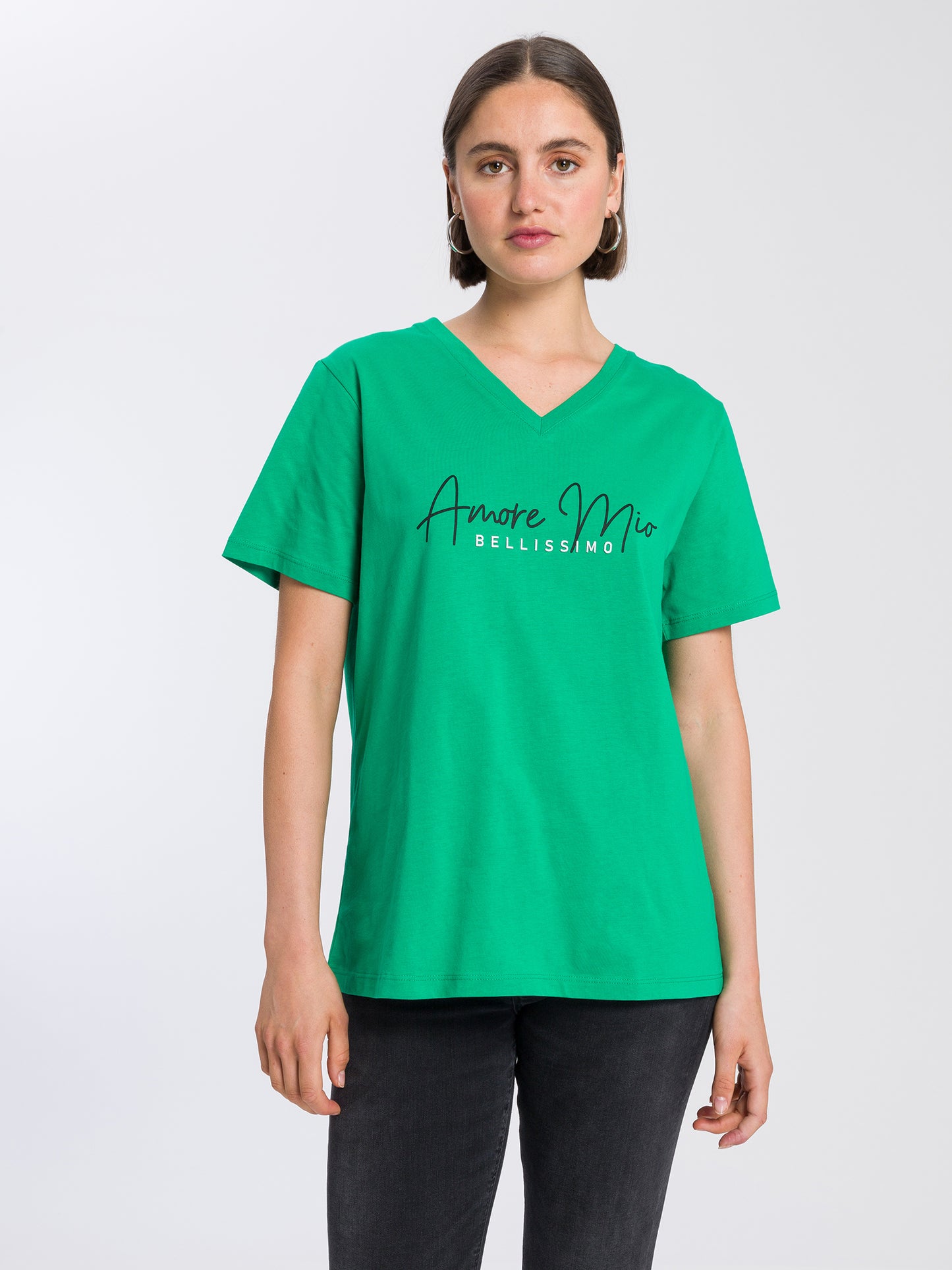 Damen Regular V-Neck T-Shirt Amore Mio
