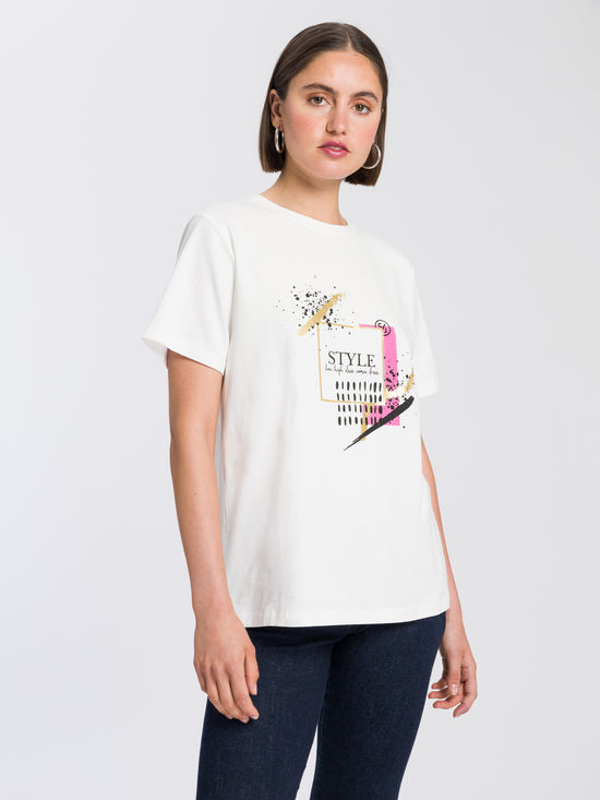Damen Regular Print T-Shirt Style weiß