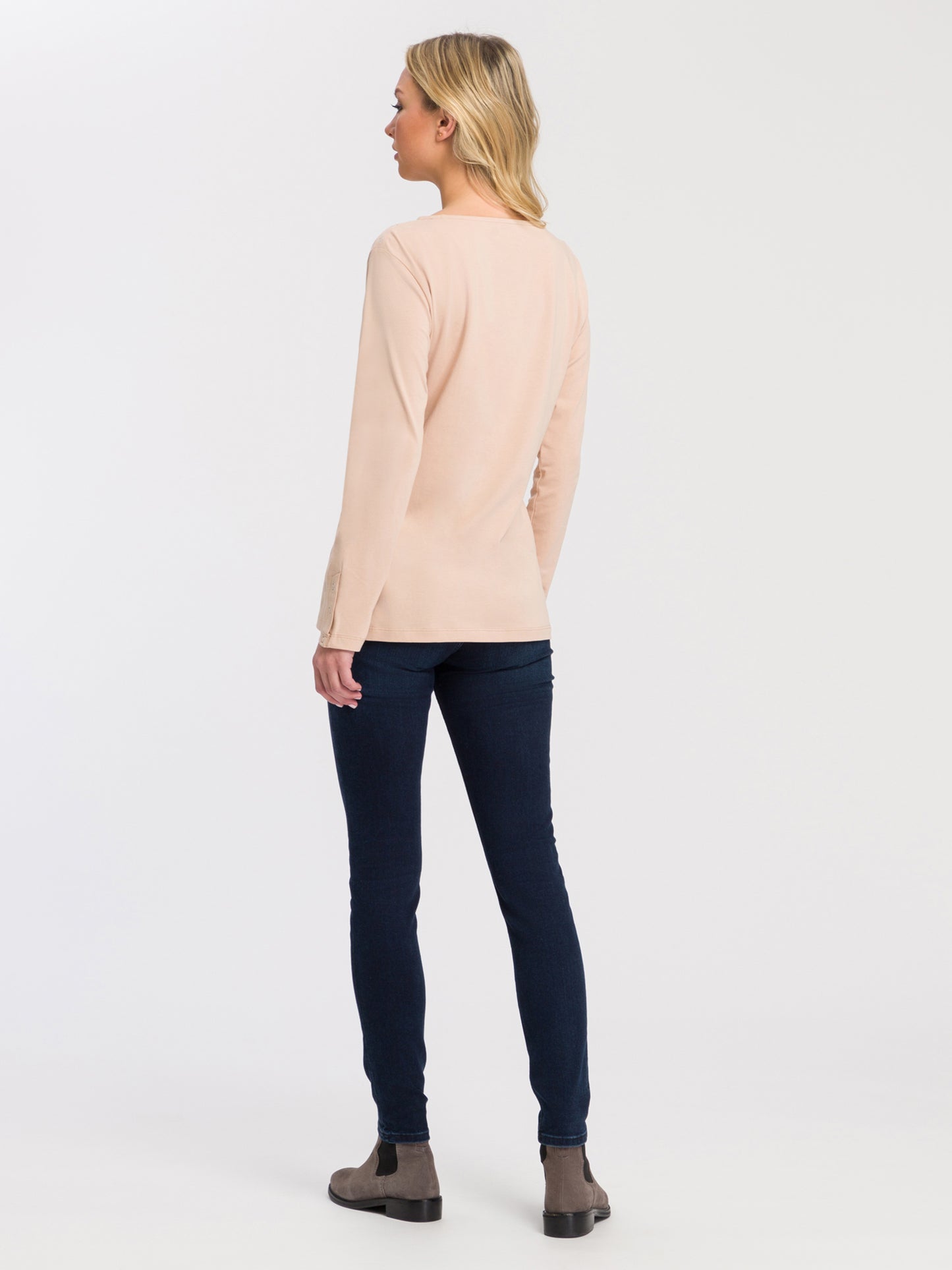 Women's slim long-sleeved shirt with button details, beige