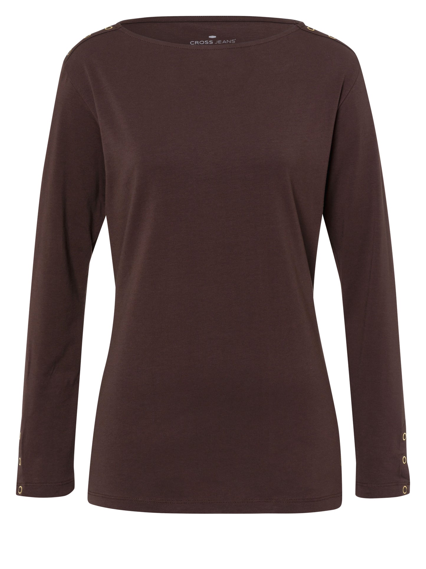 Women's slim long-sleeved shirt with button details, brown