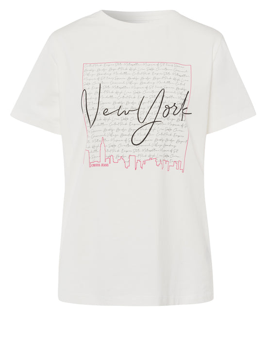 Women's regular T-shirt with New York print ecru