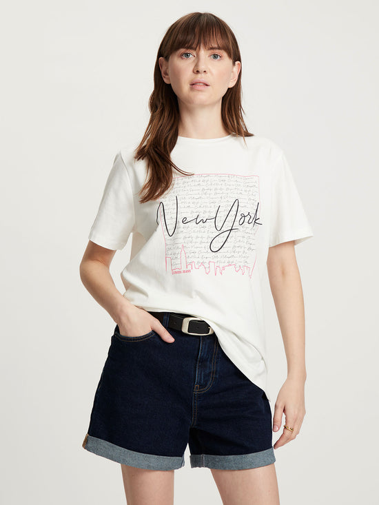 Women's regular T-shirt with New York print ecru