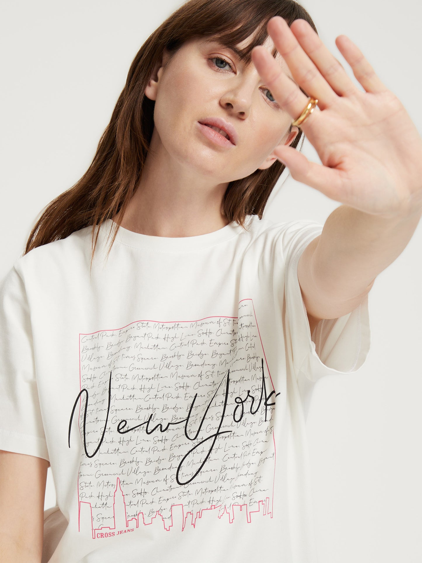 Women's regular T-shirt with New York print ecru