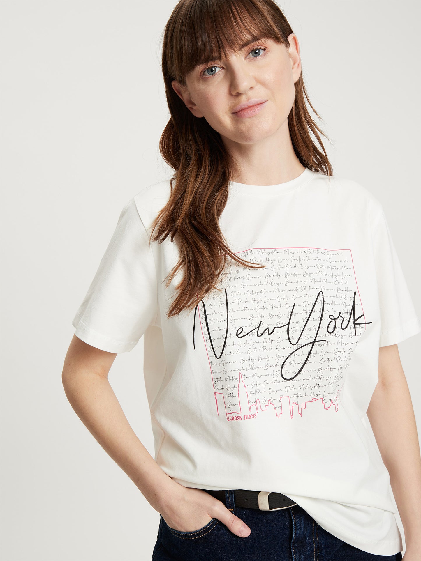 Women's regular T-shirt with New York print ecru