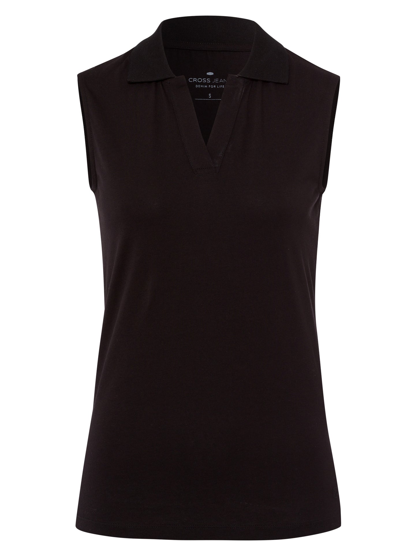 Ladies slim top polo collar black