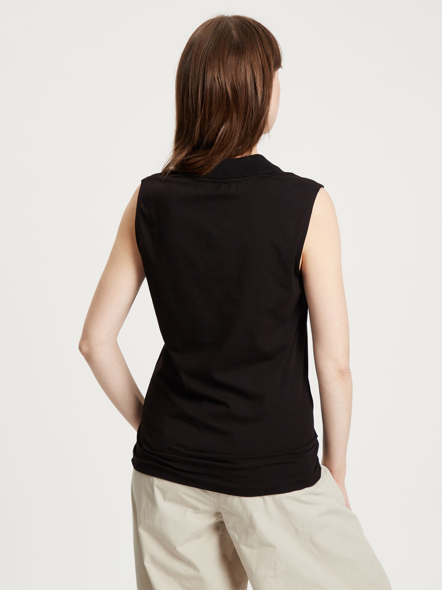 Ladies slim top polo collar black
