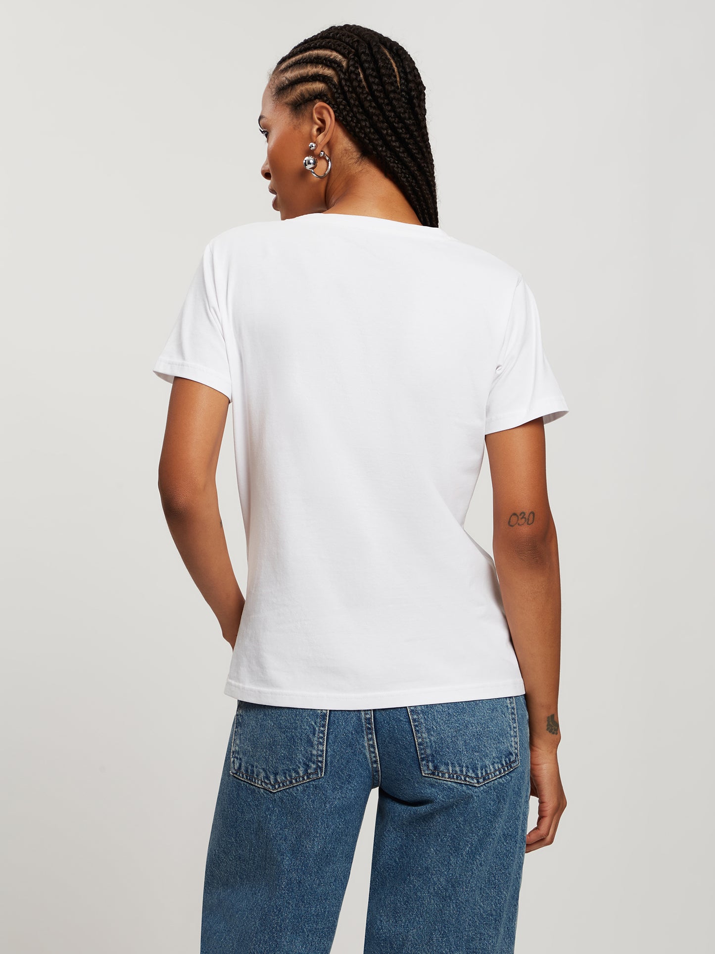 Women's Regular T-Shirt with Gemstones and Label Lettering White