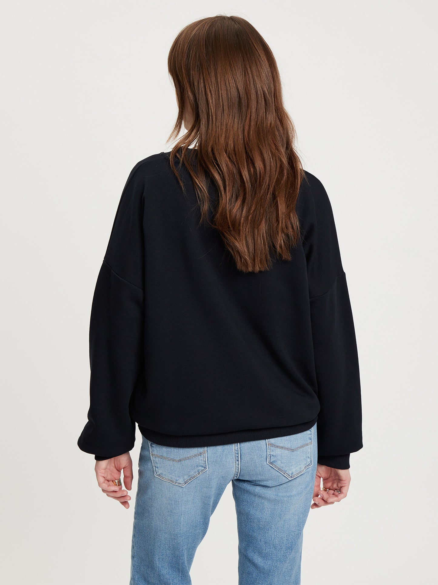 Women's regular sweatshirt with label print, dark blue.