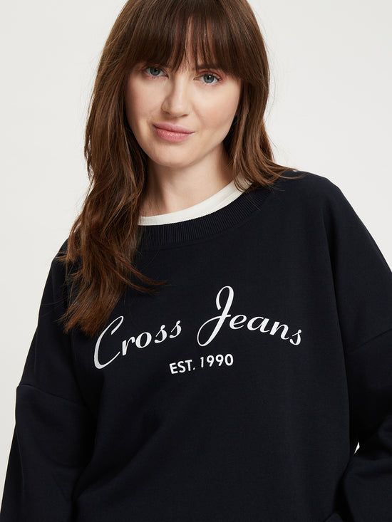 Women's regular sweatshirt with label print dark blue
