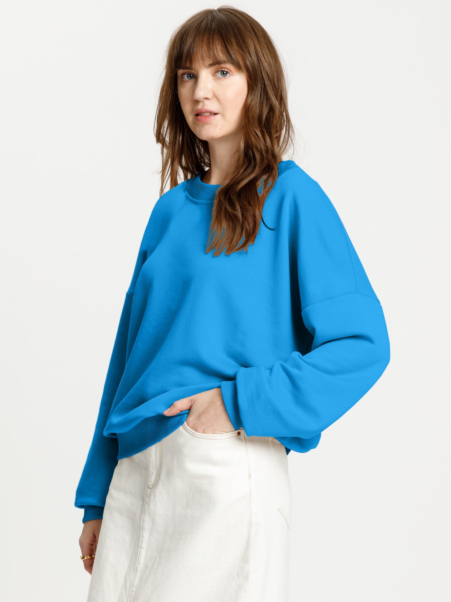 Damen Regular Sweatshirt mit Rippstrick-Bündchen blau.