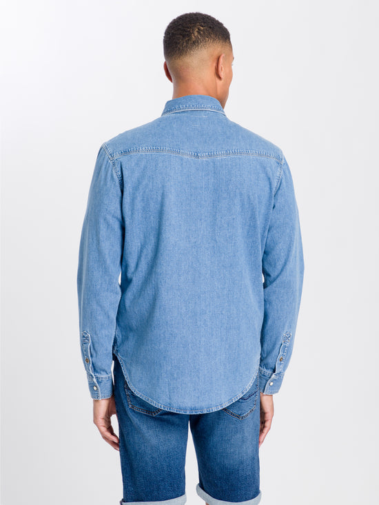 Men's regular denim shirt light blue