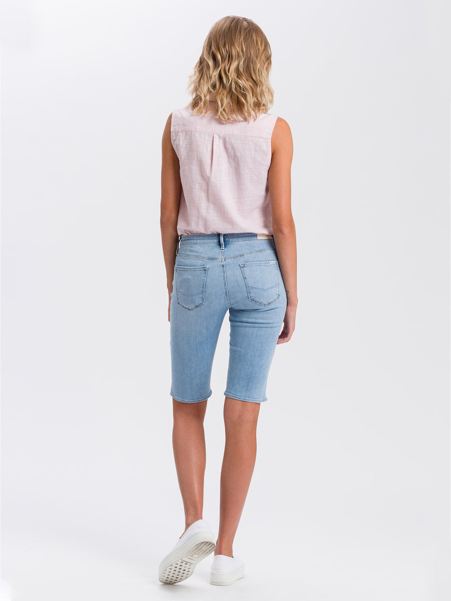 【as\"on】25ss STONE DENIM BURMUDA PANTS Seven 7 Sunset Bermuda Medium Wash Denim Shorts Fray Hem