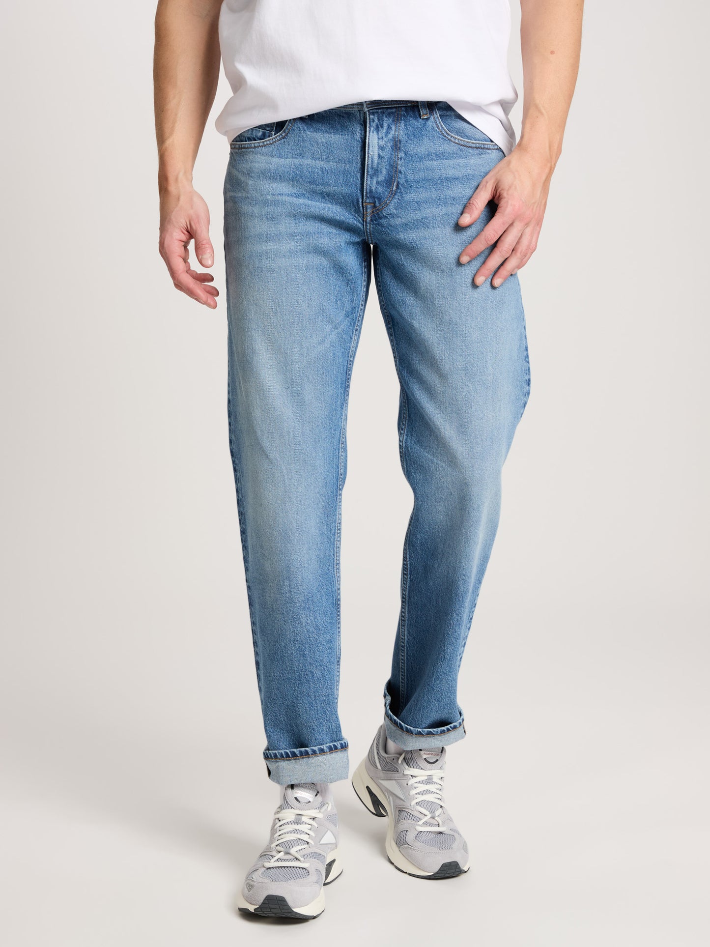 Antonio men's jeans relaxed fit regular waist straight leg medium blue.