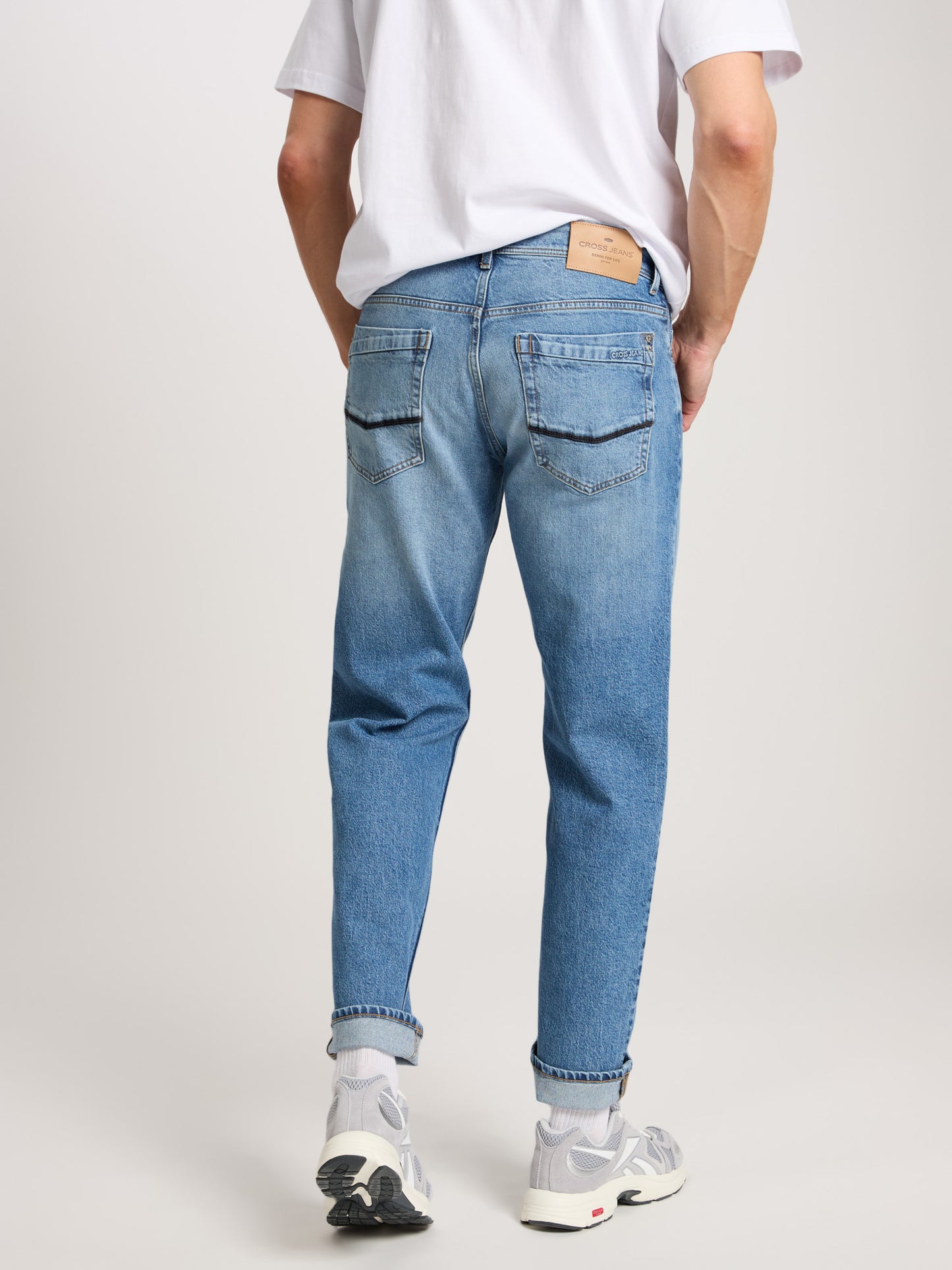 Antonio men's jeans relaxed fit regular waist straight leg medium blue.