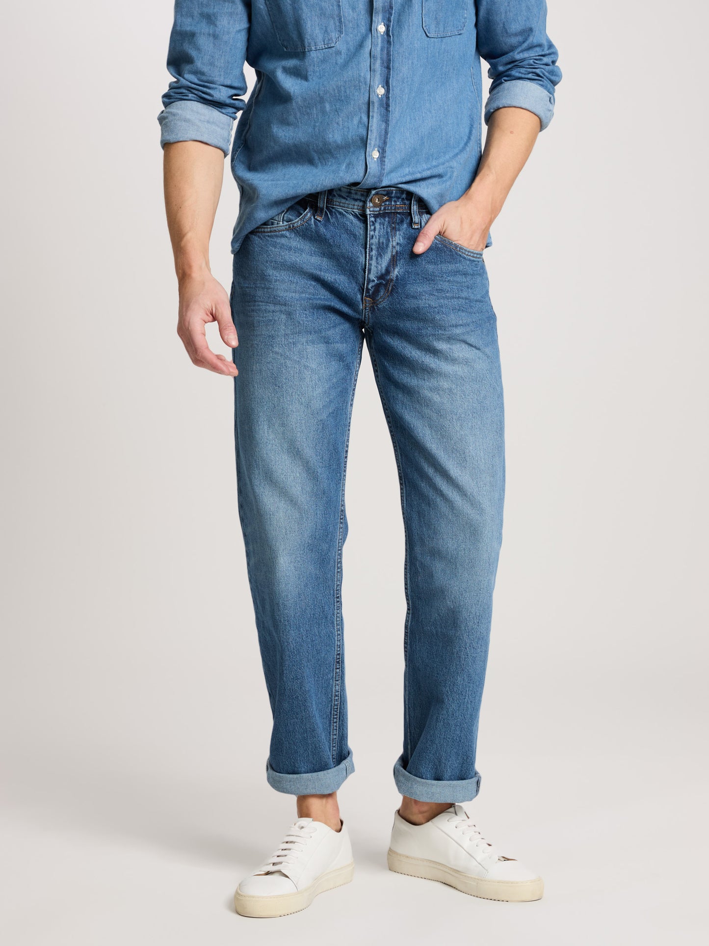 Antonio Men's Jeans Relaxed Fit Regular Waist Straight Leg Mid Blue