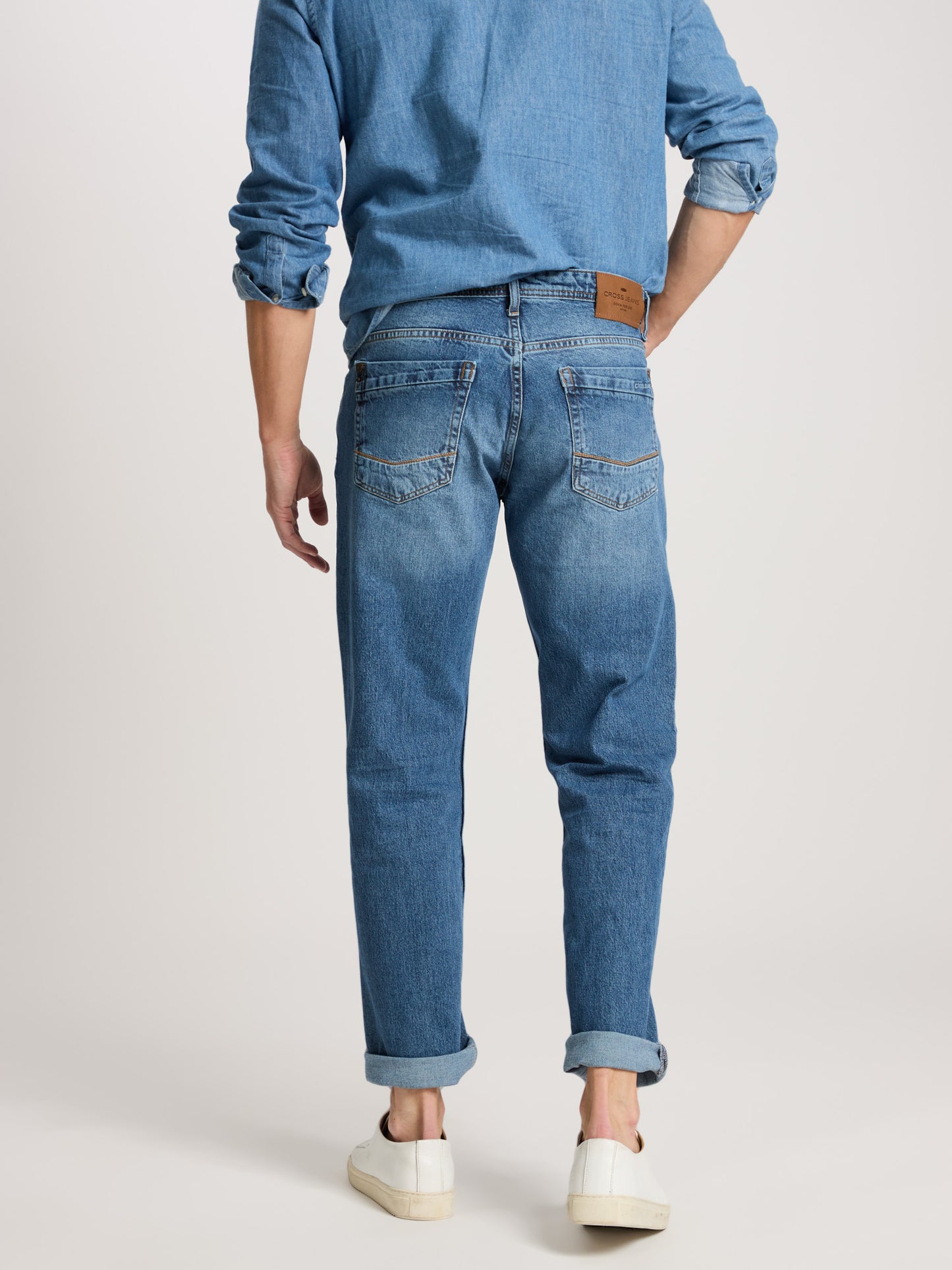 Antonio Men's Jeans Relaxed Fit Regular Waist Straight Leg Mid Blue