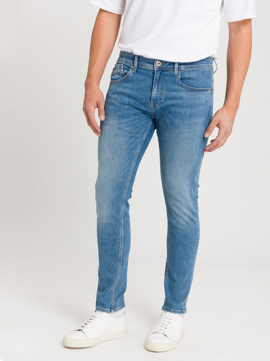 Jimi Herren Jeans Slim Fit Regular Waist Tapered Leg hellblau
