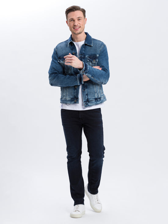 Damien Men's Jeans Slim Fit Regular Waist Straight Leg Black Blue