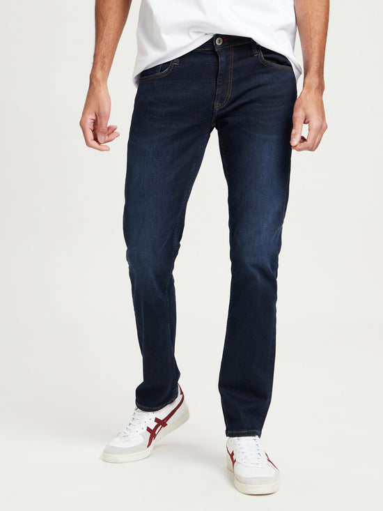 Damien men's jeans slim fit regular waist straight leg dark blue