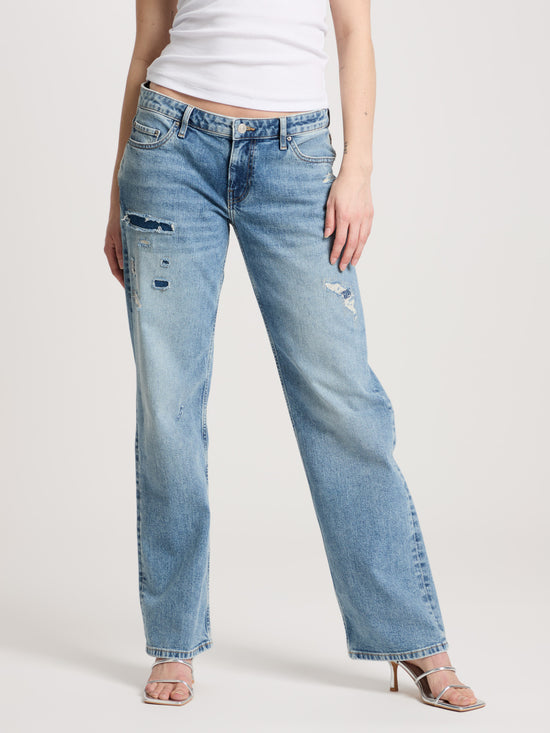 Lily Damen Jeans Straight Fit Low Waist hellblau.