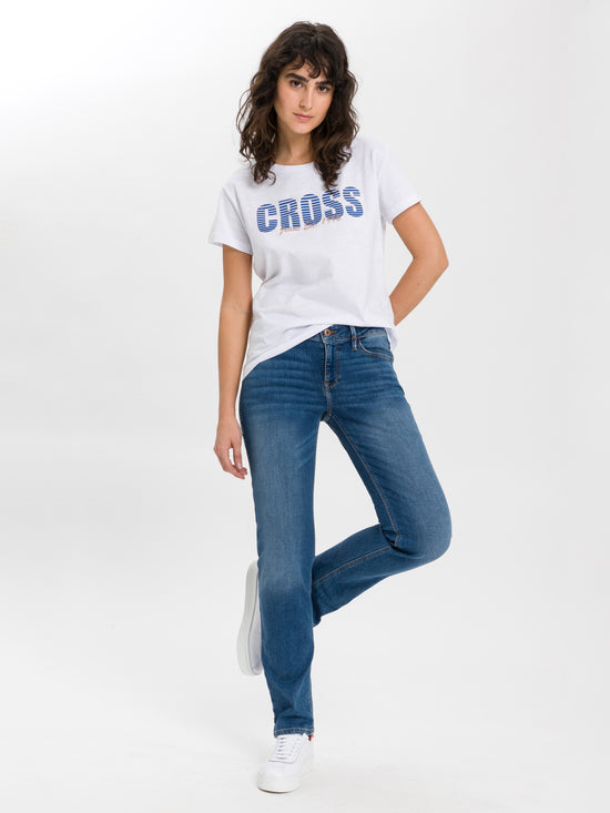 Rose women's jeans regular fit high waist medium blue