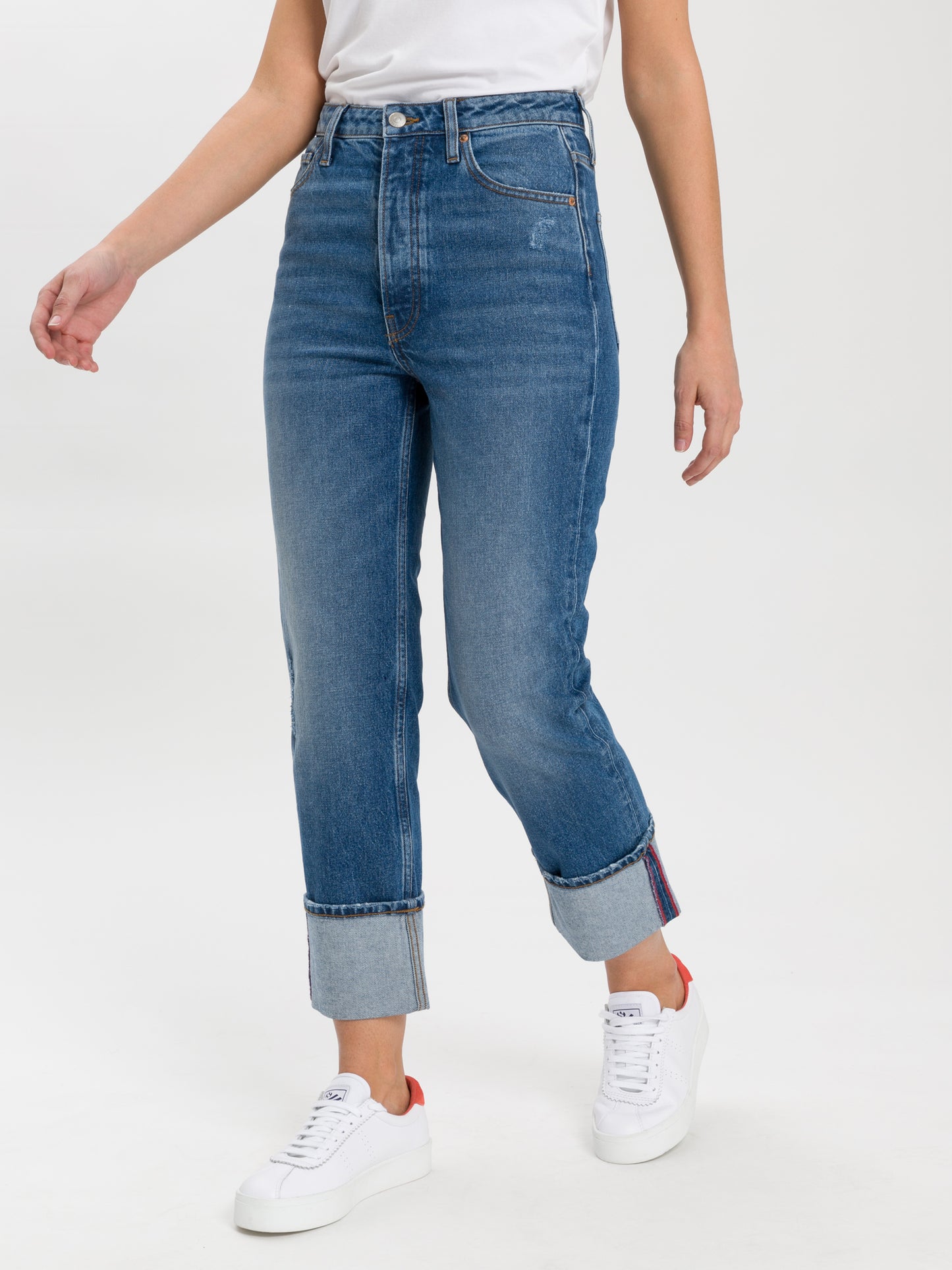 Brooke women's jeans high waist straight leg ankle length medium blue