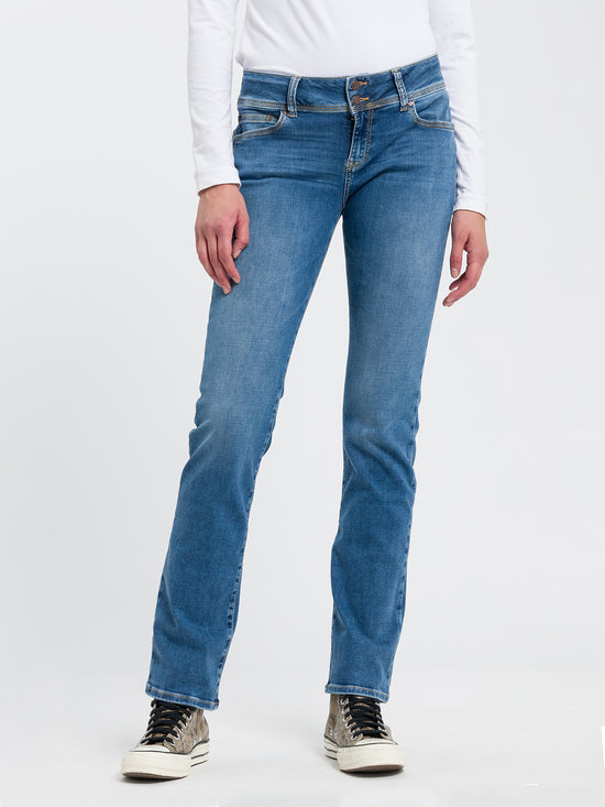 Loie Damen Jeans Regular Fit Mid Waist Straight Leg mittelblau