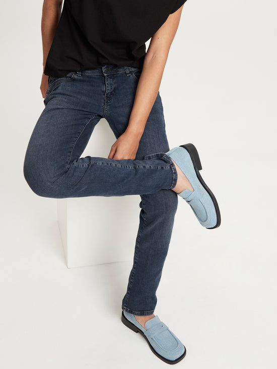 Loie women's jeans regular fit mid waist straight leg black-blue
