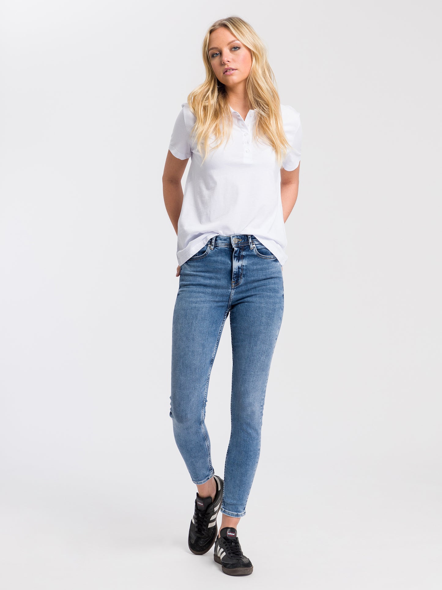 Judy Damen Jeans Super Skinny Fit High Waist Ankle Lenght mittelblau