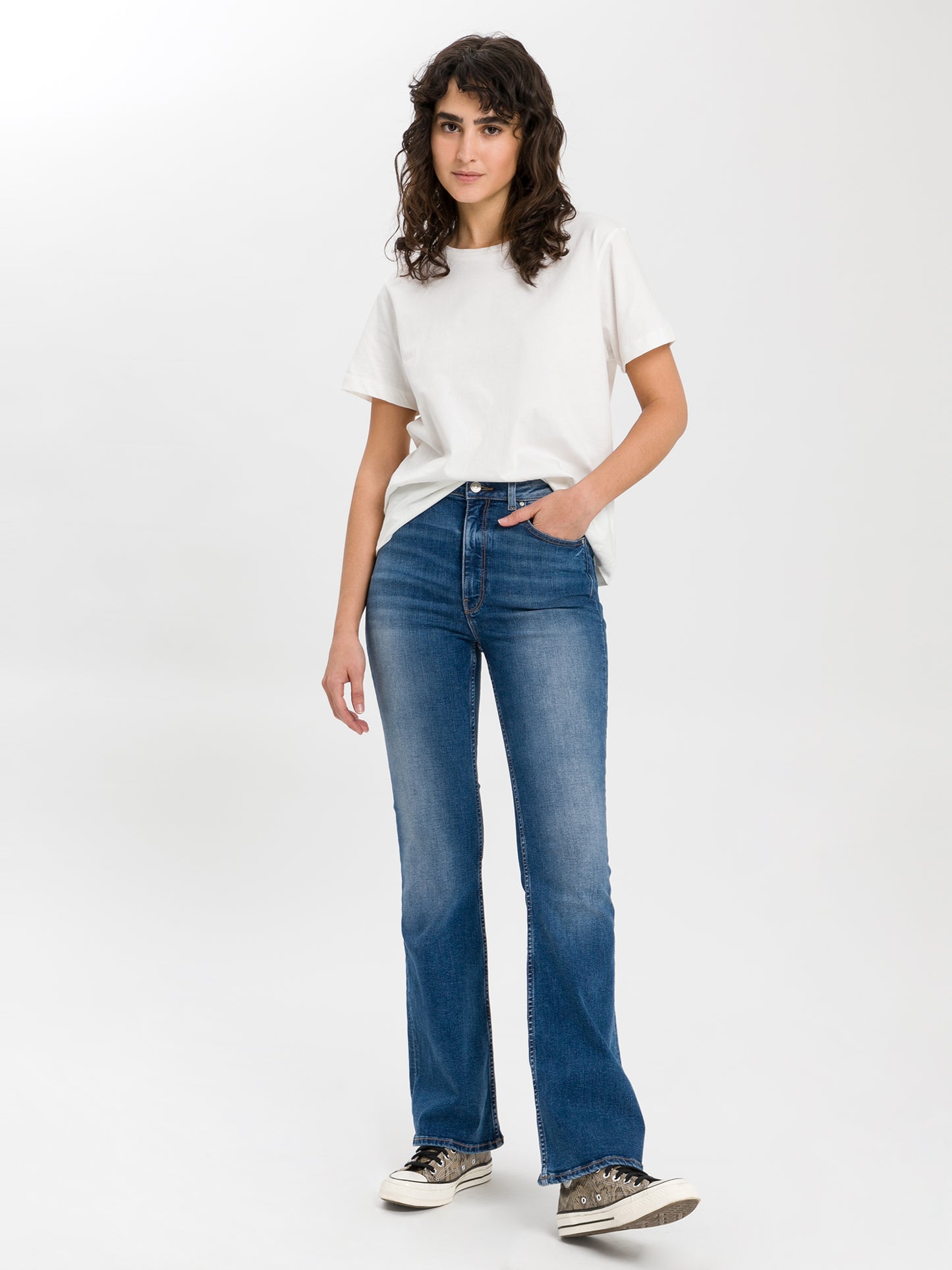 Damen Jeans Skinny Fit High Waist Flare Leg blau