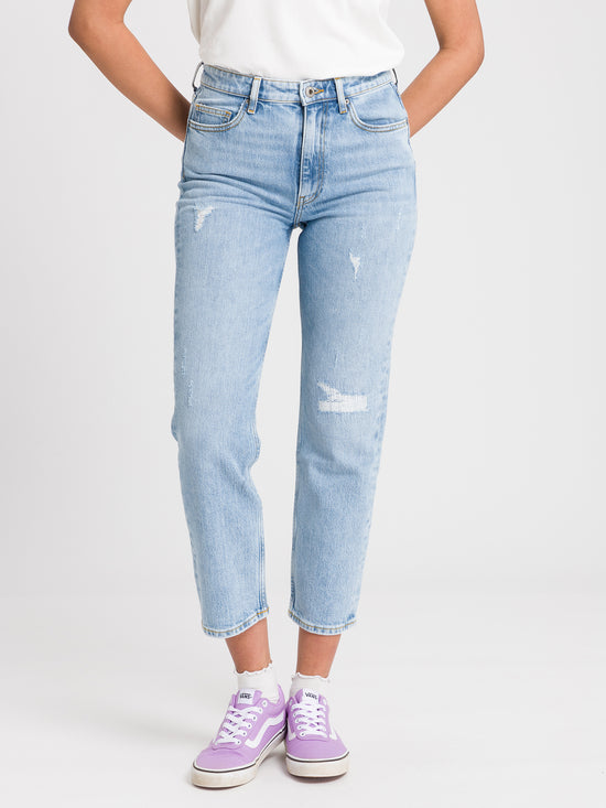 Marisa Damen Jeans Regular Fit High Waist Straight Leg hellblau