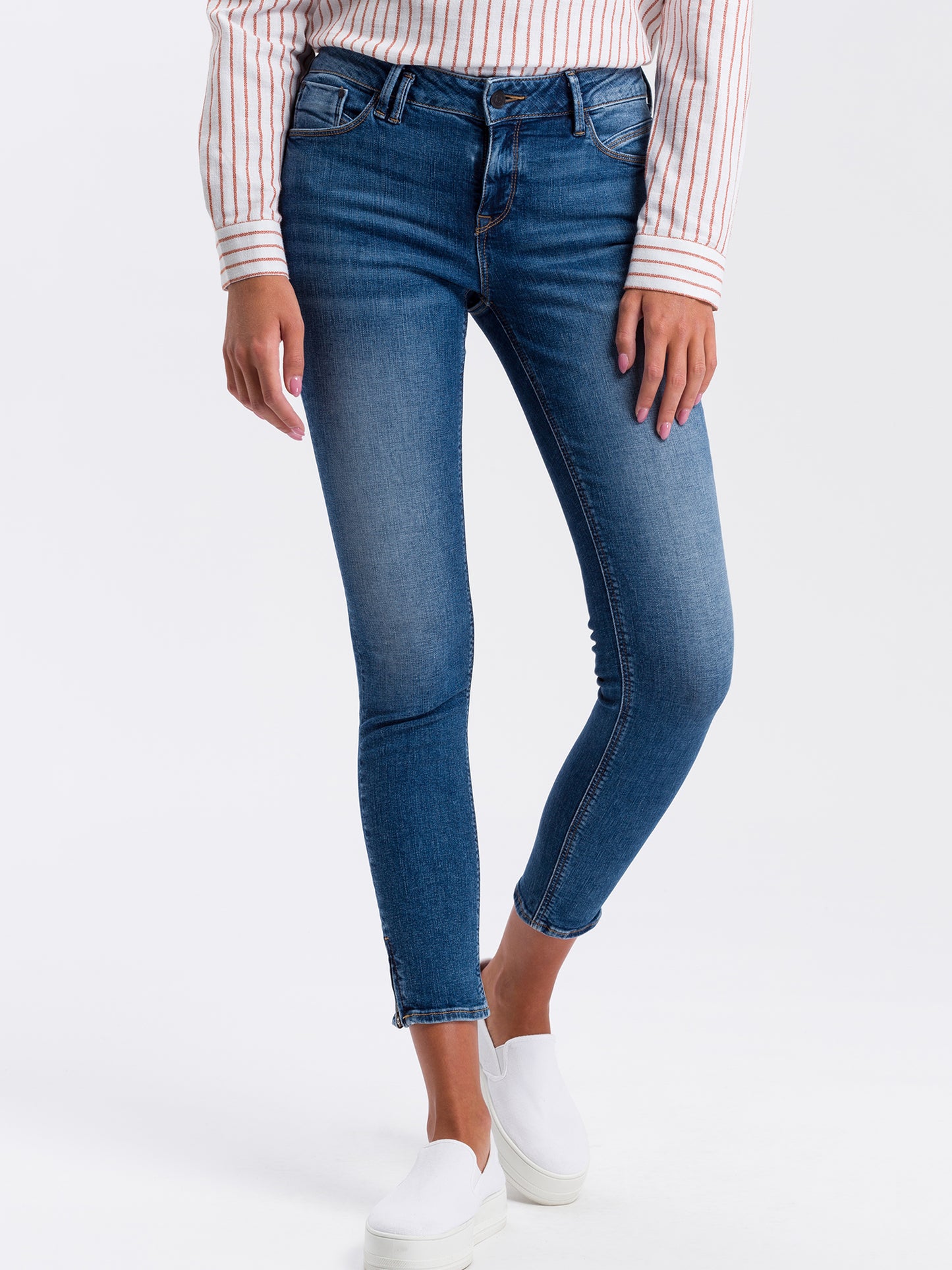Giselle Damen Jeans Super Skinny Fit Mid Waist Ankle Lenght mittelblau