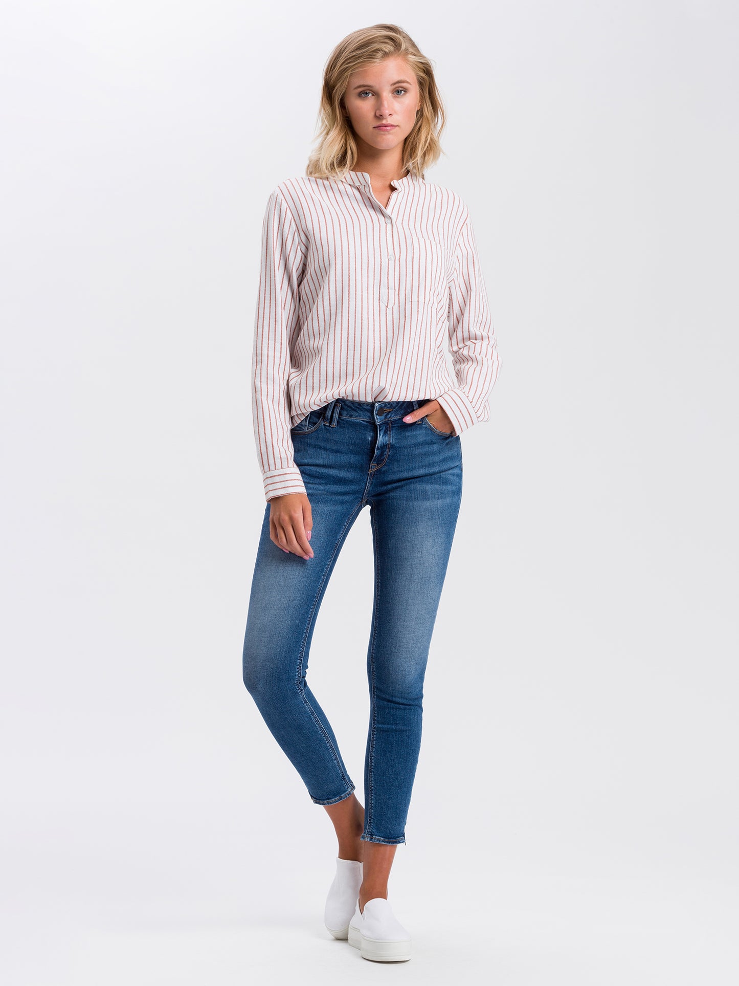 Giselle Damen Jeans Super Skinny Fit Mid Waist Ankle Lenght mittelblau