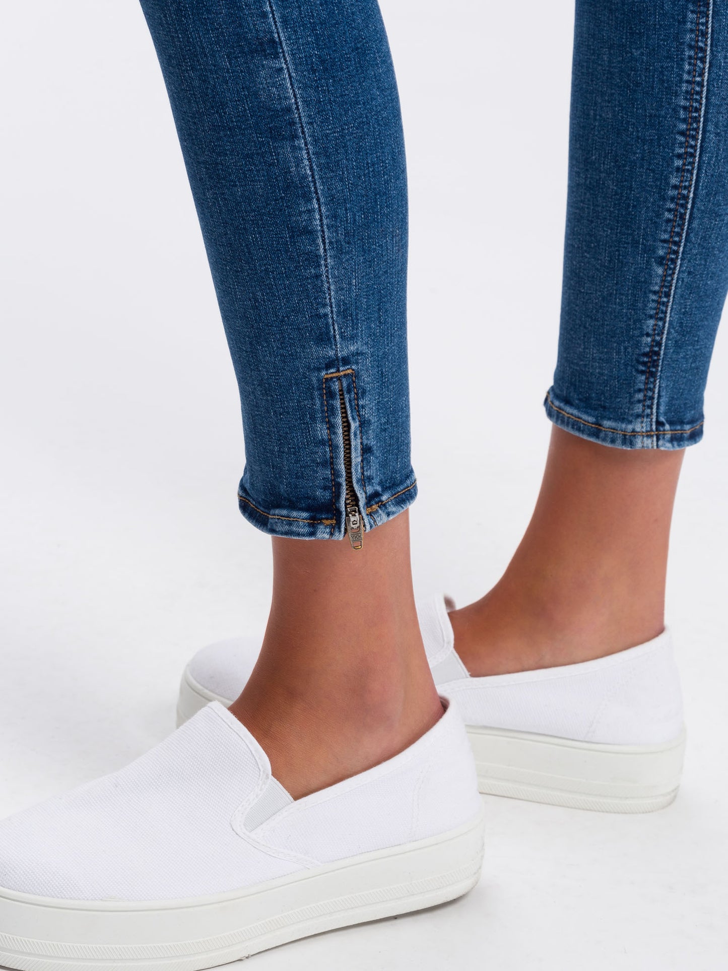 Giselle Damen Jeans Super Skinny Fit Mid Waist Ankle Lenght mittelblau