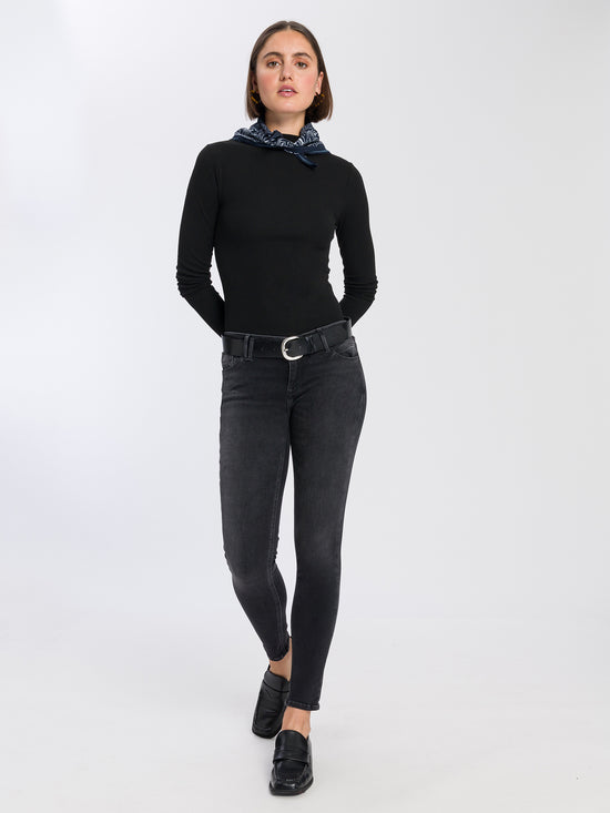 Giselle women's jeans super skinny fit mid waist ankle length dark grey