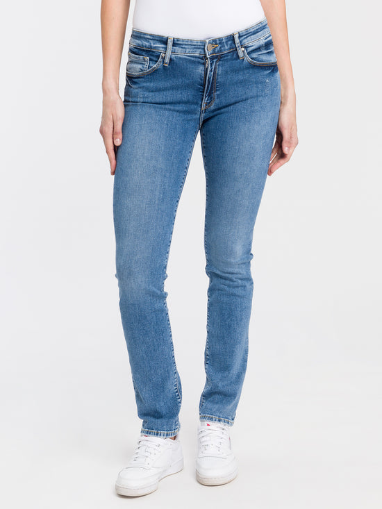 Anya Damen Jeans Slim Fit High Waist hellblau