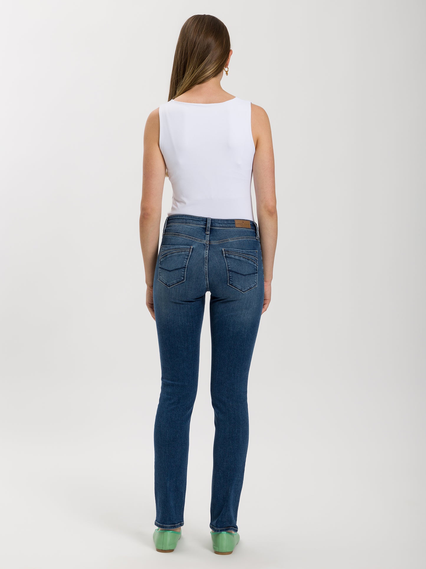 Anya Damen Jeans Slim Fit High Waist mittleres blau