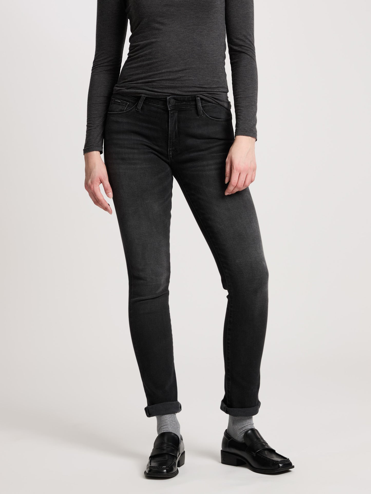 Anya women's jeans slim fit mid waist anthracite.