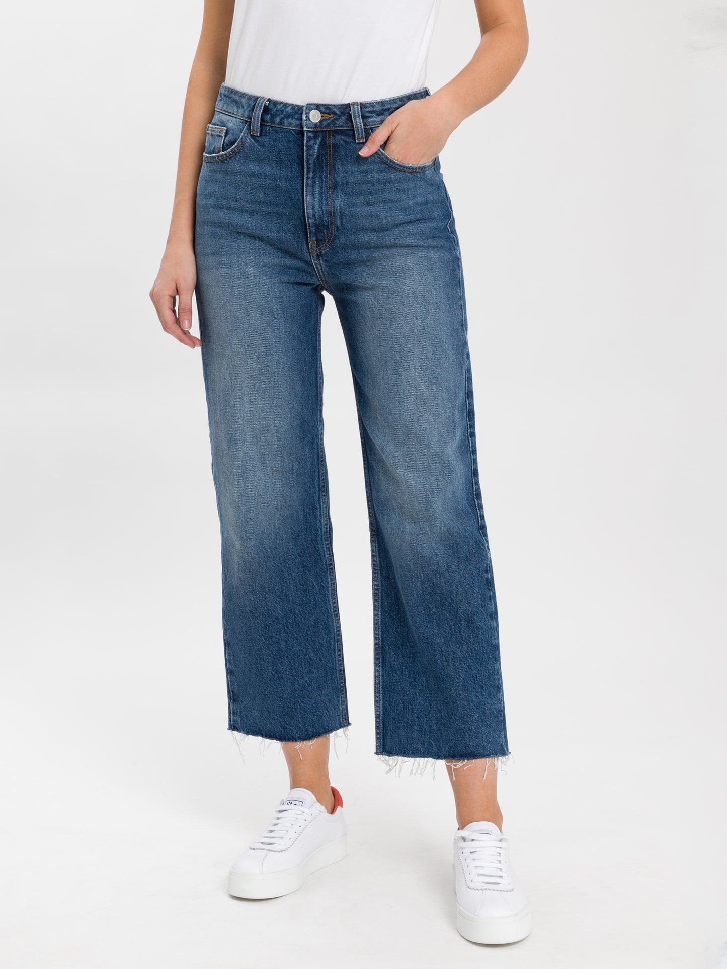 Women's jeans high waist cropped wide leg medium blue
